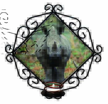 Rhinocerous Rhino Wrought Iron Wall Art Candle Holder