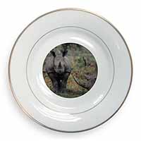 Rhinocerous Rhino Gold Rim Plate Printed Full Colour in Gift Box