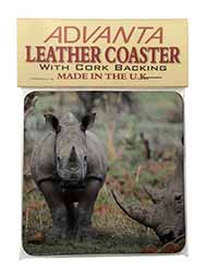 Rhinocerous Rhino Single Leather Photo Coaster