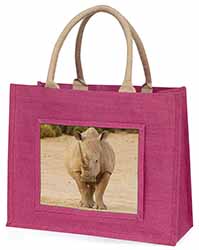 Rhinocerous Rhino Large Pink Jute Shopping Bag