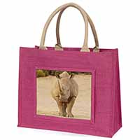 Rhinocerous Rhino Large Pink Jute Shopping Bag