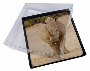 4x Rhinocerous Rhino Picture Table Coasters Set in Gift Box