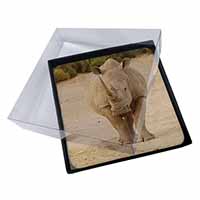 4x Rhinocerous Rhino Picture Table Coasters Set in Gift Box