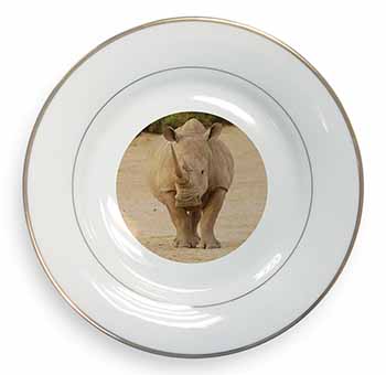 Rhinocerous Rhino Gold Rim Plate Printed Full Colour in Gift Box