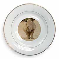Rhinocerous Rhino Gold Rim Plate Printed Full Colour in Gift Box