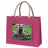 Racoon Lemur Large Pink Jute Shopping Bag