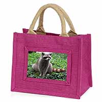 Racoon Lemur Little Girls Small Pink Jute Shopping Bag