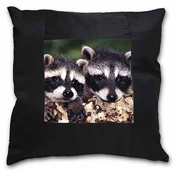 Cute Baby Racoons Black Satin Feel Scatter Cushion
