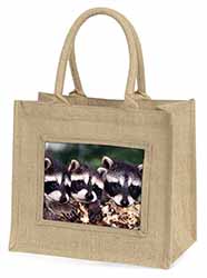 Cute Baby Racoons Natural/Beige Jute Large Shopping Bag