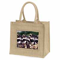 Cute Baby Racoons Natural/Beige Jute Large Shopping Bag