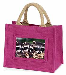 Cute Baby Racoons Little Girls Small Pink Jute Shopping Bag