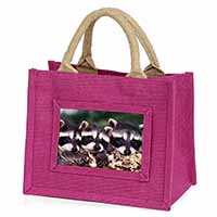 Cute Baby Racoons Little Girls Small Pink Jute Shopping Bag
