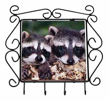 Cute Baby Racoons Wrought Iron Key Holder Hooks