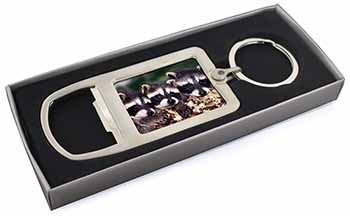 Cute Baby Racoons Chrome Metal Bottle Opener Keyring in Box