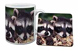 Cute Baby Racoons Mug and Coaster Set