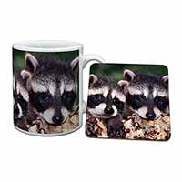 Cute Baby Racoons Mug and Coaster Set