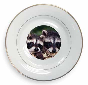 Cute Baby Racoons Gold Rim Plate Printed Full Colour in Gift Box