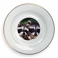 Cute Baby Racoons Gold Rim Plate Printed Full Colour in Gift Box