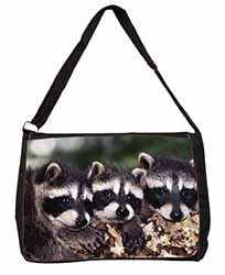 Cute Baby Racoons Large Black Laptop Shoulder Bag School/College