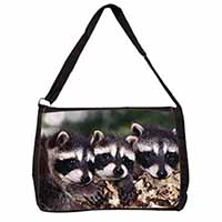 Cute Baby Racoons Large Black Laptop Shoulder Bag School/College