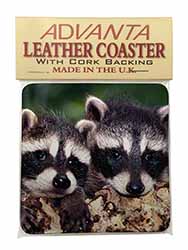 Cute Baby Racoons Single Leather Photo Coaster