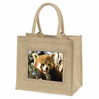 Red Panda Bear Natural/Beige Jute Large Shopping Bag