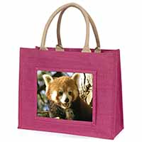 Red Panda Bear Large Pink Jute Shopping Bag