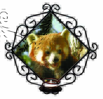 Red Panda Bear Wrought Iron Wall Art Candle Holder