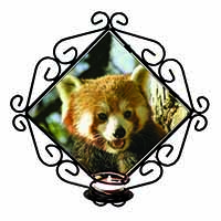 Red Panda Bear Wrought Iron Wall Art Candle Holder