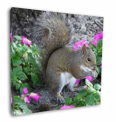 Squirrel by Flowers Square Canvas 12"x12" Wall Art Picture Print