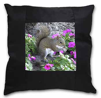 Squirrel by Flowers Black Satin Feel Scatter Cushion