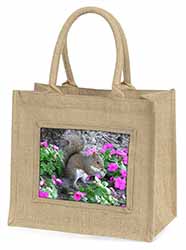 Squirrel by Flowers Natural/Beige Jute Large Shopping Bag