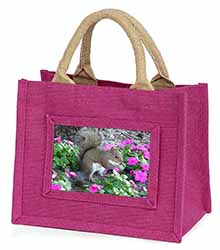 Squirrel by Flowers Little Girls Small Pink Jute Shopping Bag