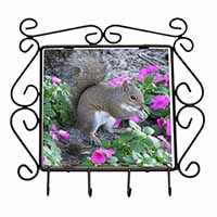 Squirrel by Flowers Wrought Iron Key Holder Hooks