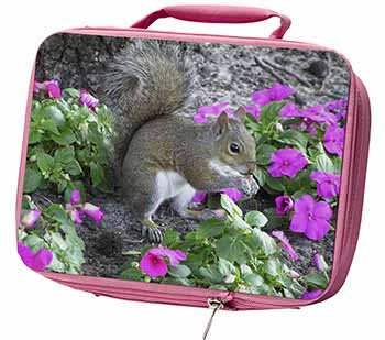 Squirrel by Flowers Insulated Pink School Lunch Box/Picnic Bag
