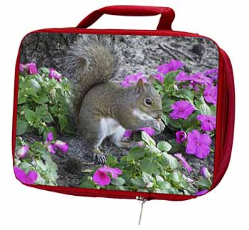Squirrel by Flowers Insulated Red School Lunch Box/Picnic Bag