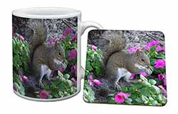 Squirrel by Flowers Mug and Coaster Set