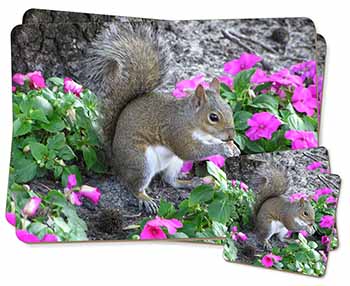 Squirrel by Flowers Twin 2x Placemats and 2x Coasters Set in Gift Box