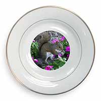 Squirrel by Flowers Gold Rim Plate Printed Full Colour in Gift Box