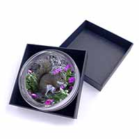 Squirrel by Flowers Glass Paperweight in Gift Box