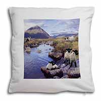 Border Collie on Sheep Watch Soft White Velvet Feel Scatter Cushion