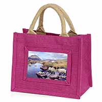 Border Collie on Sheep Watch Little Girls Small Pink Jute Shopping Bag