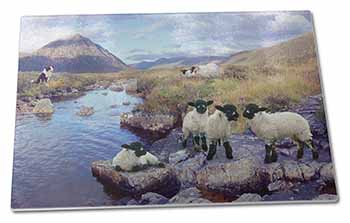 Large Glass Cutting Chopping Board Border Collie on Sheep Watch