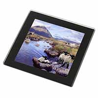 Border Collie on Sheep Watch Black Rim High Quality Glass Coaster