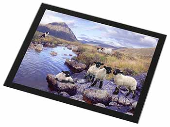 Border Collie on Sheep Watch Black Rim High Quality Glass Placemat