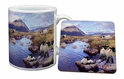 Border Collie on Sheep Watch Mug and Coaster Set