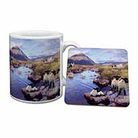 Border Collie on Sheep Watch Mug and Coaster Set