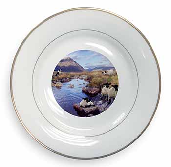 Border Collie on Sheep Watch Gold Rim Plate Printed Full Colour in Gift Box