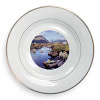 Border Collie on Sheep Watch Gold Rim Plate Printed Full Colour in Gift Box