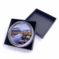 Border Collie on Sheep Watch Glass Paperweight in Gift Box